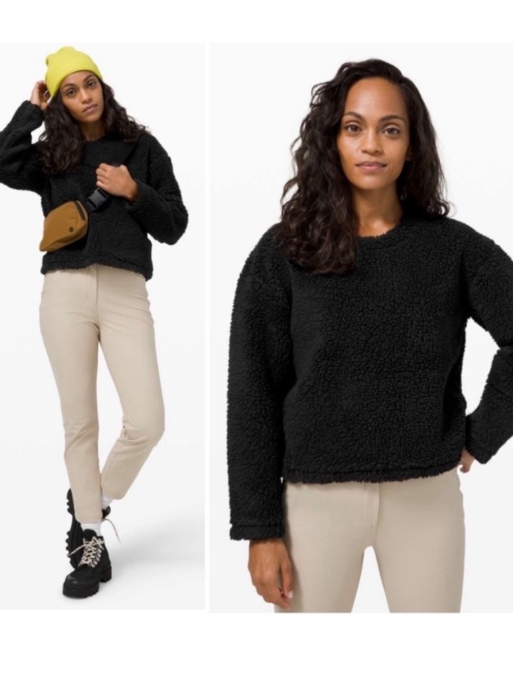 Lululemon Wool Whenever Crew Black Sweater Cozy Sherpa Jacket New Size: US 10